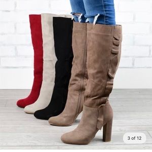 Ruffle detail faux-suede boots - size 8 wide calf